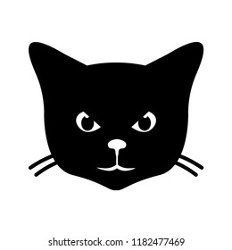 Angry but cute kitten face, black white vector