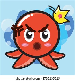 Angry Cute Octopus Vector - Little Octopus