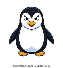 angry cute penguin Silhouette color Vector Illustration