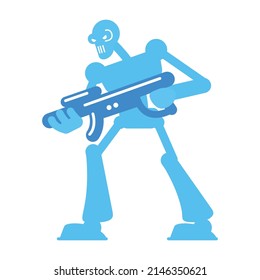 Angry Cyborg With Firearm Semi Flat Color Vector Character. Standing Figure. Fictional Anti Hero. Full Body Personage On White. Simple Cartoon Style Illustration For Web Graphic Design And Animation