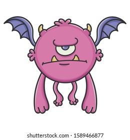 Angry cyclops purple flying cartoon bat monster isolated on white