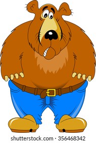 Angry Dad Bear in blue jeans and yellow shoes