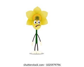 Angry Daffodil Flower - Cartoon Vector Image
