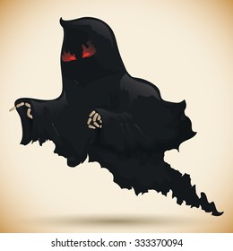 Angry dark vengeful ghost flying.