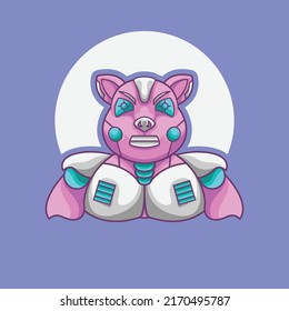 Angry And Dashing Pig Robot Humanoid Mecha Mascot Vector Design