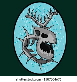 Angry Dead Fish Bone Underwater Skeleton SPINE Deep Gray IN AN ALEATORY BACKGROUND EPS VECTOR FILE