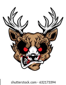 Angry Deer Head - Vector Illustration