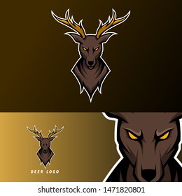 angry deer sport esport logo template with long horn for player, personal, team