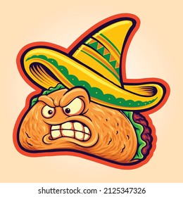 Angry delicious tacos restaurant vector illustrations for your work logo, merchandise t-shirt, stickers and label designs, poster, greeting cards advertising business company or brands