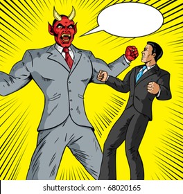 Angry Demon battling a good businessman