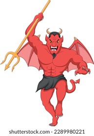 angry demon holding a trident cartoon