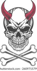 Angry demon skull with horror devil style illustration vector artwork for streetwear, poster and t-shirt 23 ss