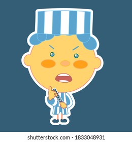 angry determined prisoner in a striped robe and hat that is going to break free from isolation in prison and escape by cutting bars with rasp, simple vector emoticon