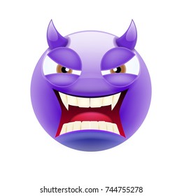 Angry Devil Emoticon with Frown and Open Mouth. Angry Devil Emoji. Smile Icon. Isolated vector illustration on white background