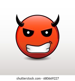 Angry devil emoticon. Vector emoji smiley