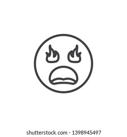 Angry devil face emoji line icon. linear style sign for mobile concept and web design. Emoticon Face With Fire-Eyes outline vector icon. Symbol, logo illustration. Vector graphics