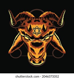 Angry devil goat with redemption symbol vector illustration 