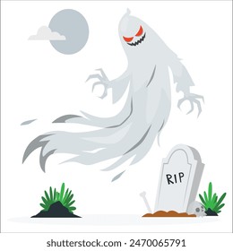 Angry devil Halloween white scary ghost isolated template transparent. Furious ghost frightening the viewer isolated.