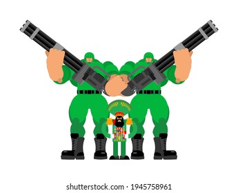 Dictador enojado con seguridad del ejército. malvado gobernante militar. jefe con poder ilimitado. ilustración vectorial