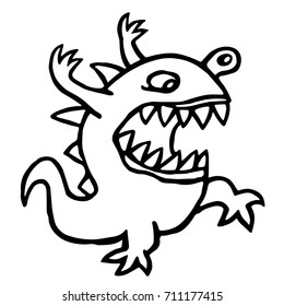 Angry dino. Vector illustration. Cute cartoon character. Funny imaginary animal.