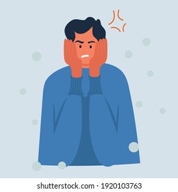 Angry disgruntled Man holds his face in his Hands, Angry Man