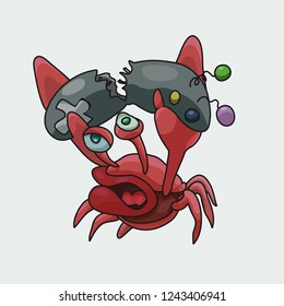 Angry and dissatisfied crab gamer vector illustration.