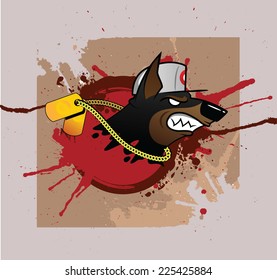 Angry Doberman in a baseball cap tattoo grunge styled illustration, ready for digital print on T-shirts. Also great for prints and flyers.