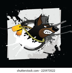 Angry Doberman in a baseball cap tattoo grunge styled illustration, ready for digital print on T-shirts. Also great for prints and flyers.