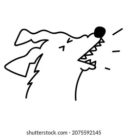 Angry dog barking. Vector outline illustration on white background.