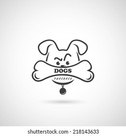 Angry dog and bone - vector illustration