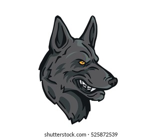 Angry Dog Breed Character Logo - Grey German Shepherd