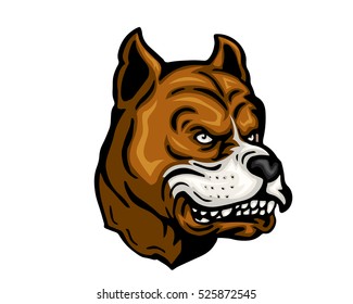 Angry Dog Breed Character Logo - Brown Pitbull