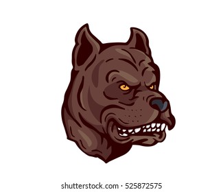 Angry Dog Breed Character Logo - Dark Brown Pitbull