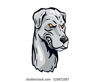 Angry Dog Breed Character Logo - White Great Dane