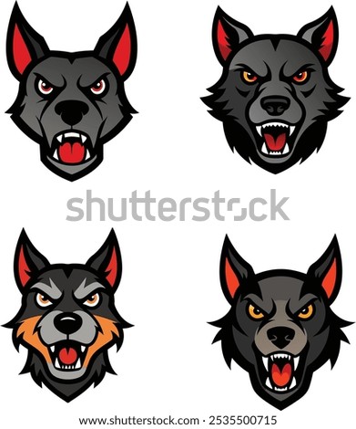 An "Angry Dog Head Vector Illustration" captures a fierce canine expression with intense eyes, bared teeth, and strong lines. 