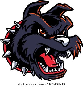 Angry dog head vector with sharp teeth.