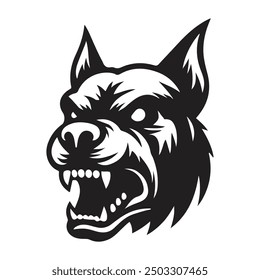 Angry Dog head vector silhouettes illustration design, isolated white background. Logo type, Tee shirt, statue design illustration vector.