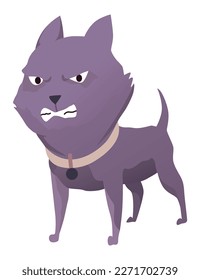 Angry dog. Mad animal with sharp teeth. Dangerous cartoon pet. Vector dog in action poses standing. Aggressive pooch isolated on white background