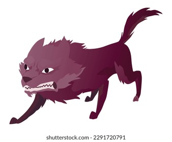 Angry dog. Mad animal with sharp teeth. Dangerous cartoon pet. Vector dog in action poses standing. Aggressive pooch isolated on white background