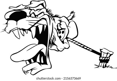 Angry dog ​​tied to a nail barking