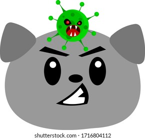 angry dog on which the Monster virus sits with sharp fangs and an open mouth the concept of pets and infection object on a white background