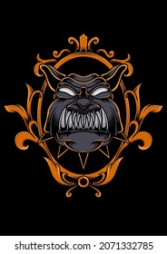 Angry Dog Pitbull Head with Ornament Frame