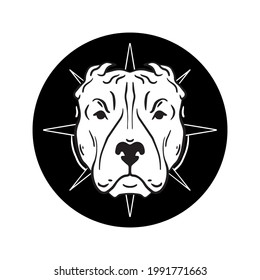 Angry dog. Simple and trendy pitbull head logo.