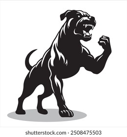 Perro enojado con la silueta fuerte del Vector del cuerpo. Adecuado para animales, logotipos de mascotas y diseño de camiseta. Silueta de ilustración de perro enojado aislado fondo blanco.