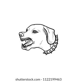 Angry dog with teeth hand drawn outline doodle icon. Vicious barking dog as security animal and aggression concept. Vector sketch illustration for print, mobile and infographics on white background.