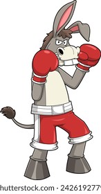 Angry Donkey Jackass Cartoon Character Boxing. Vector Hand Drawn Illustration Isolated On Transparent Background