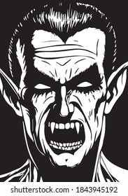 Angry Dracula, Black And White Vector Illustration