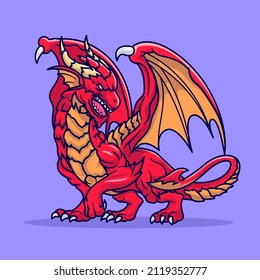 Angry Dragon Cartoon Vector Icon Illustration. Animal Nature Icon Concept Isolated Premium Vector. Flat Cartoon Style