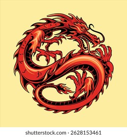 Angry Dragon In Circular Composition vector illustrations for your work logo, merchandise t-shirt, stickers and label designs, poster, greeting cards advertising business company or brands