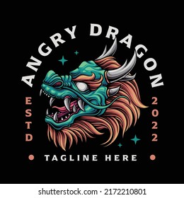 Angry dragon hand drawn vector illustration 